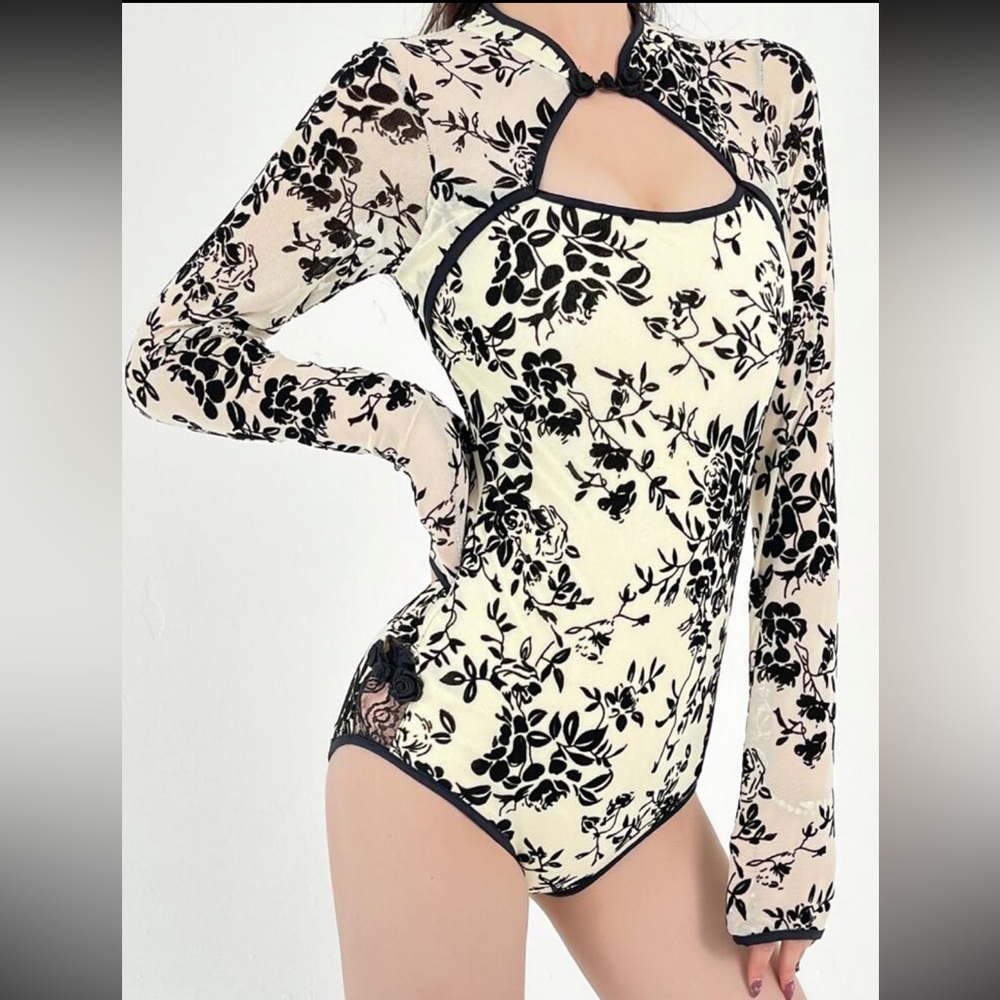 Modern Asian mandarin collar one piece swimsuit